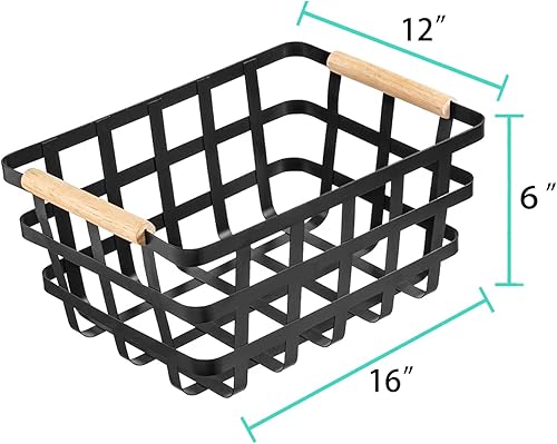 Miniatura 2 de Paquete de 2 cestas de metal de alambre extra grandes, organizador de almacenamiento funcional grueso, contenedor de frutas de granja con asas de