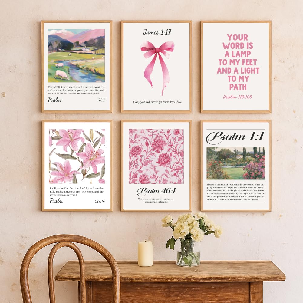 GOMAKERER 6 Pcs Pink Christian Wall Art Prints - Image 4