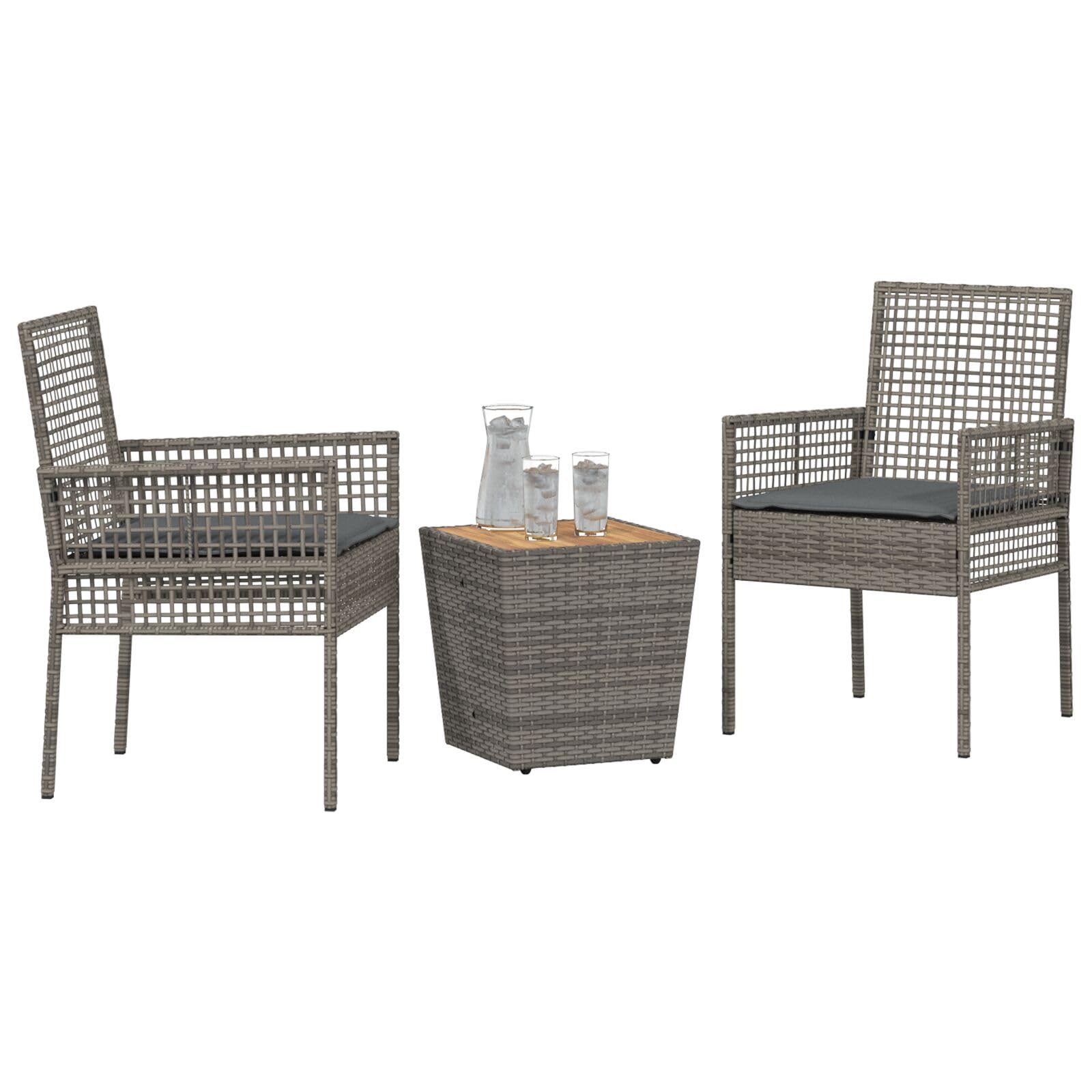 LAPOOH Set Bistro da Giardino 3 Pezzi con Cuscini Grigio in Polyrattan,Set da Bistrot,Set da Bistrot per Giardino,Set di Giardino-3334961
