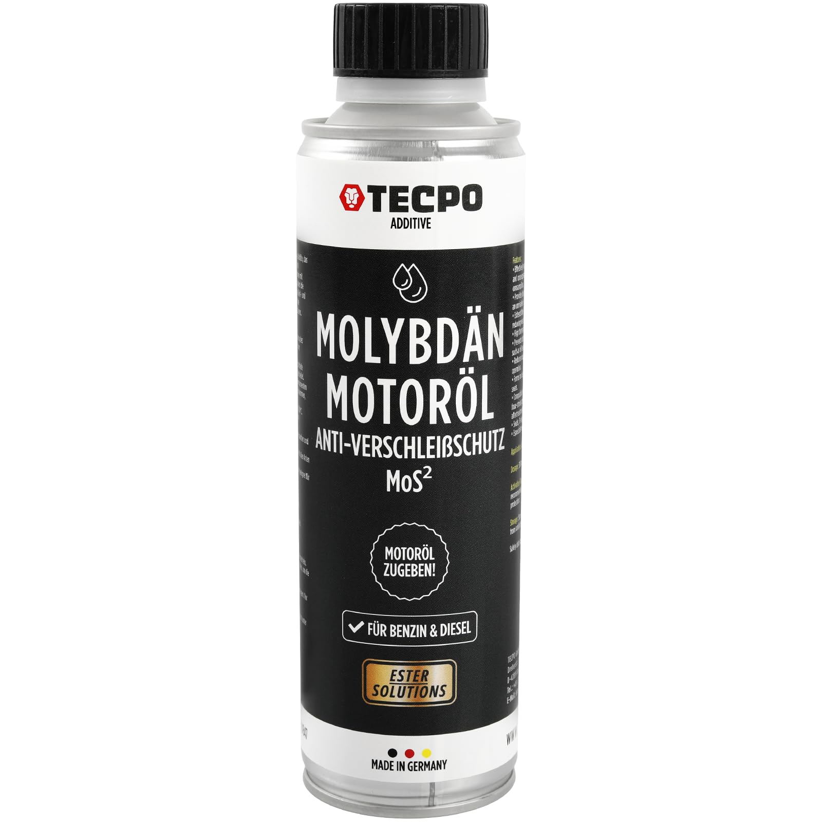 TECPO 12x Molybdän Additiv, 300ml Anti Reibung Verschleiß MoS² für Motoröl Getriebeöl