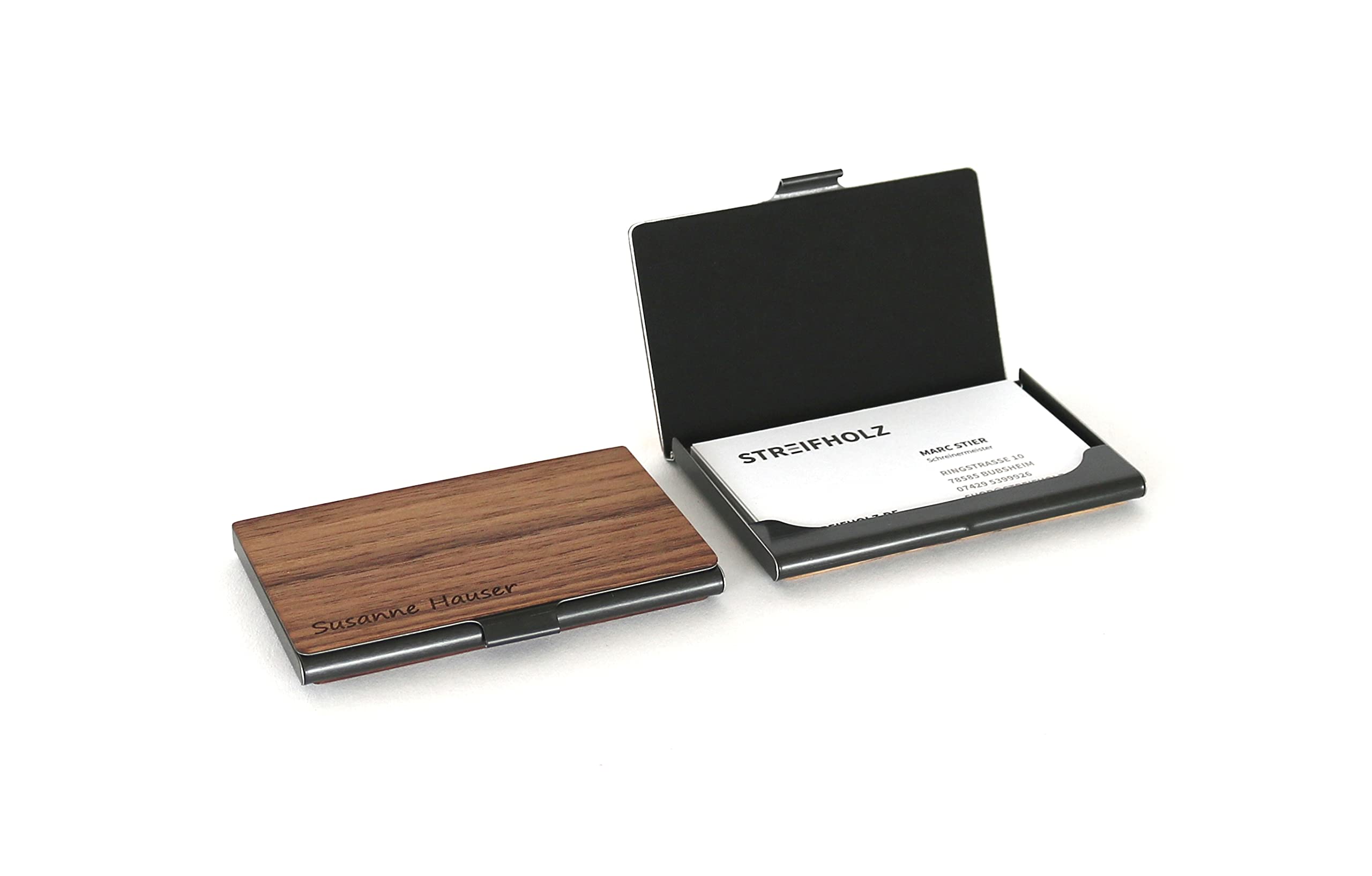 STREIFHOLZ - Visitenkartenetui aus Holz, personalisiert mit Gravur, Kartenetui für 15 Visitenkarten, Visitenkartenhalter als Geschenk für Männer & Frauen