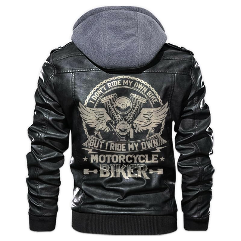 orealexpress Vintage Biker Motorcycle Rider V-Twin Engine, Personalized Mens PU Leather Coat Custom Motorcycle Jacket Removable Hood Black