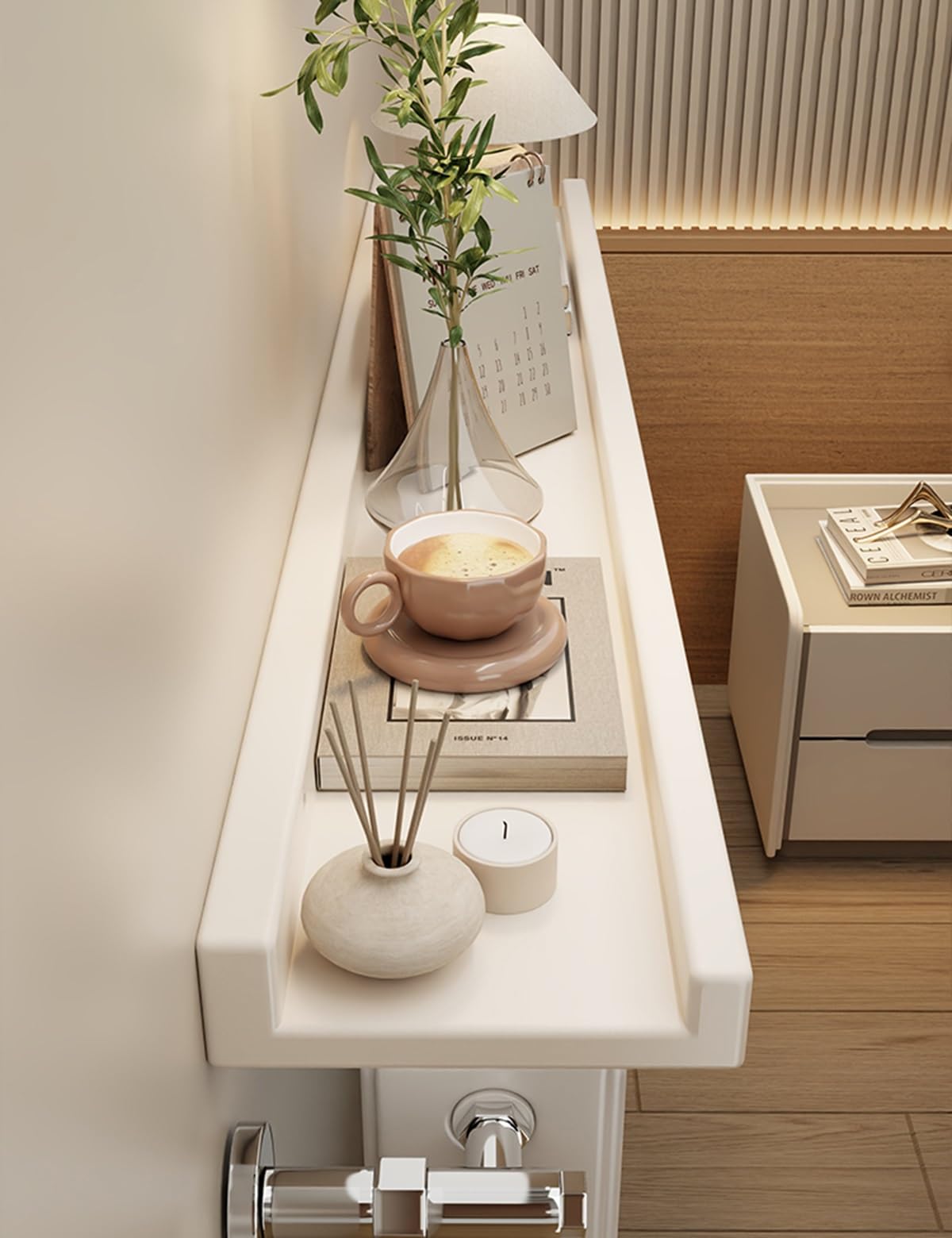 Estante Decorativo de Almacenamiento para Radiador, Balda Radiador Flotantes Pared de Madera, Cubierta Cubre-Radiadores Modernos 30-120 cm Ancho Capacidad de Carga de 30 kg(Blanco,90x12cm/35x4.7in)
