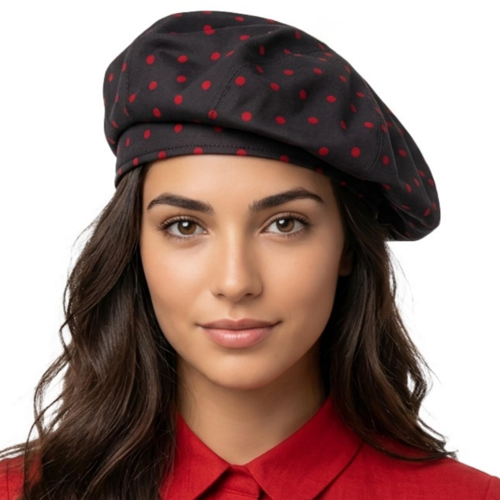 HIQIU Französischer Baskenmütze Damen Leicht Punktmuster Elegante Beret | Vintage Künstler Malermütze Barett Cap für Frühling Sommer