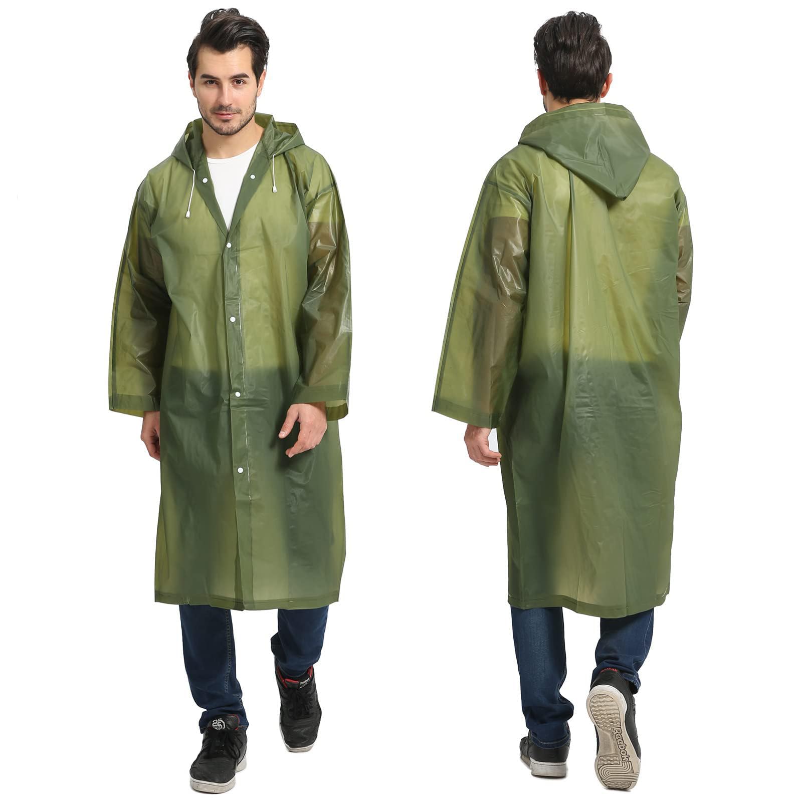 Xspring Rain Ponchos for Adults, 2 Pcs EVA Rain Poncho for Women and Men, Reusable Rain Jacket Coats with Hood and Drawstring, Packable Raincoat Jacket or Family, Fishing, Travel, Emergency