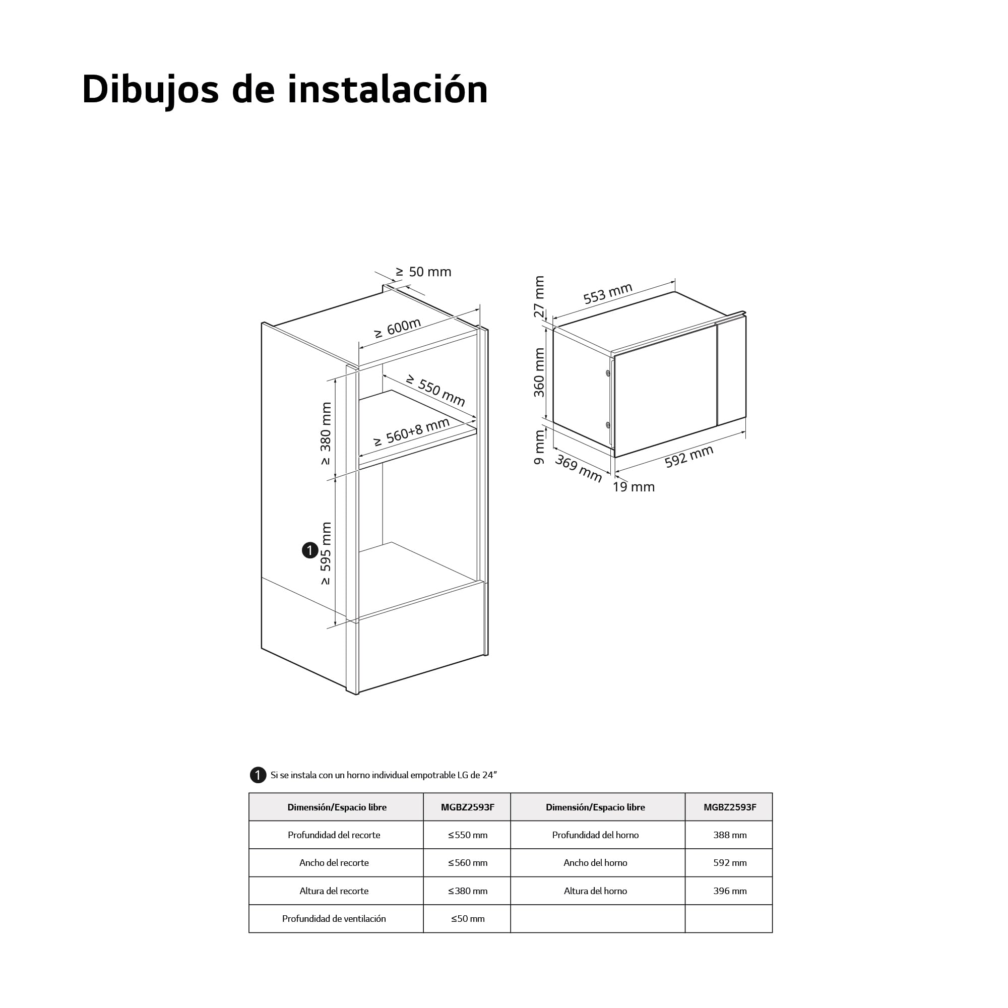 LG Microondas Grill Integrable MG7Z2593D, 900W, 25L, Negro y Acero, Control Táctil, Descongelación Automática