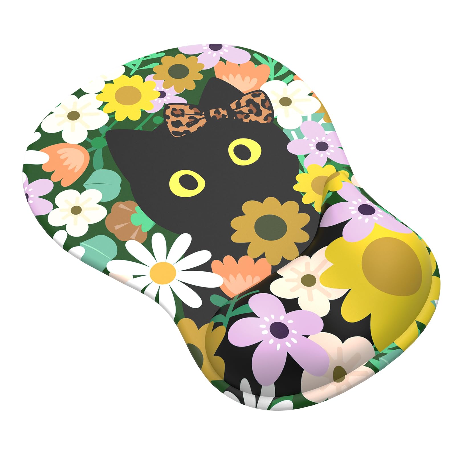 Giecy Mouse Pad with Gel Wrist Rest, Ergonomic Comfortable Computer Wrist Support for Laptop, Pain Relief Mousepad with Non-Slip PU Base for Office & Home (Little Black Cat)