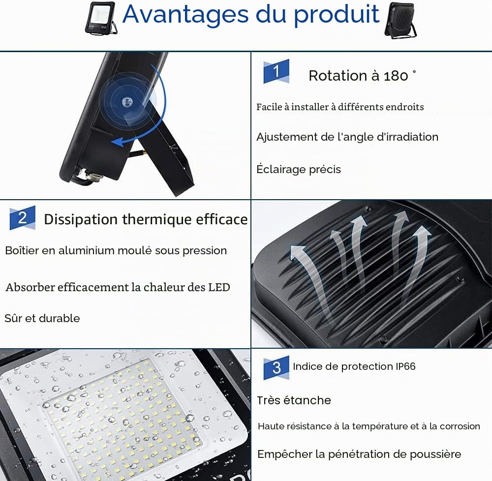UISEBRT Projecteur LED 2x100W Blanc chaud avec trépied - Projecteur de travail à LED étanche IP66 pour usage intérieur et extérieur - garage, jardin, chantier (2x100W blanc froid + trépied) FL-4M-100