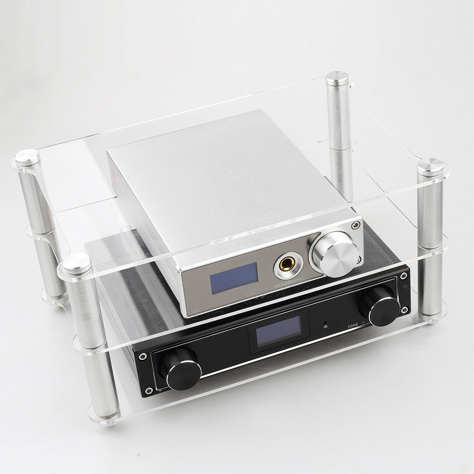 Rack stereo trasparente per componenti audiovideo HiFi Moderno supporto audio mobile per casa e ufficio Supporto stereo nero
