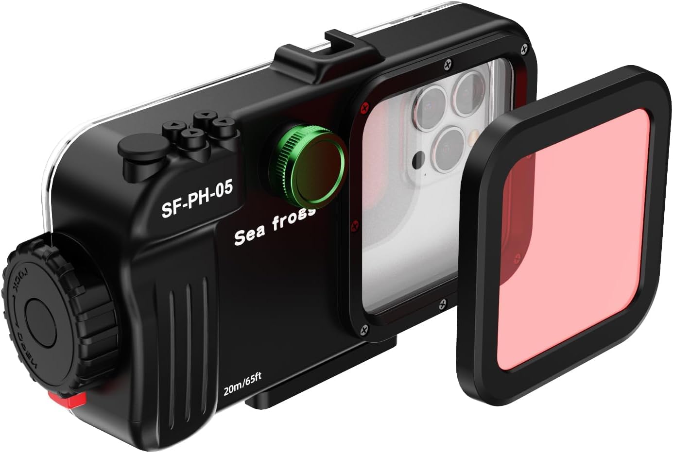 SF-PH-05 Estuche Impermeable para teléfono, Carcasa Universal para teléfono Submarino de 20m/65ft con Filtro Rojo, para la mayoría de los teléfonos Inteligentes, Buceo Snorkeling Fotografía submarina