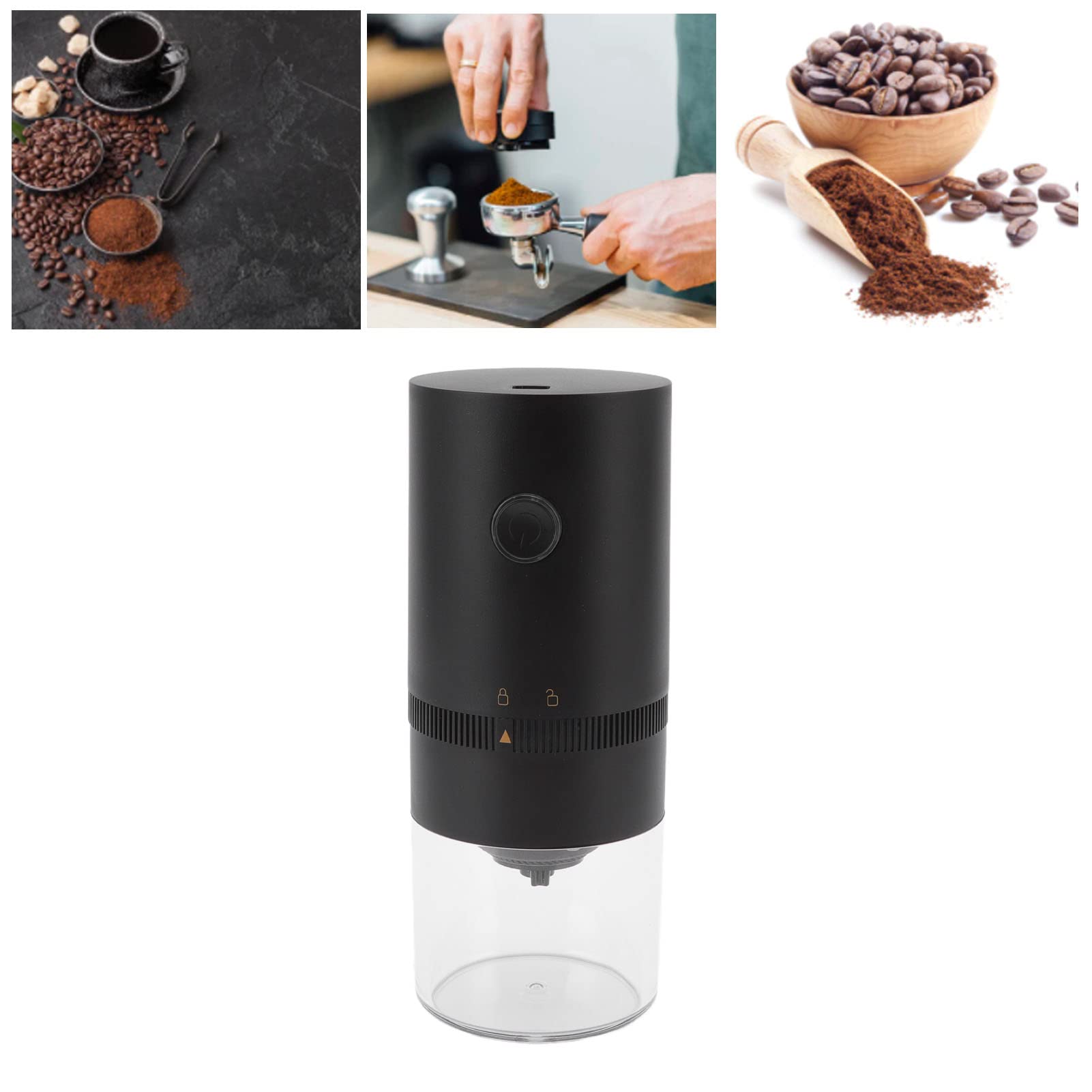 Leburry Moulin à café portable – Moulin à café expresso rechargeable avec moulin à fraise en acier inoxydable pour voyage, camping – Petit moulin électrique sans fil noir avec 38 réglages de