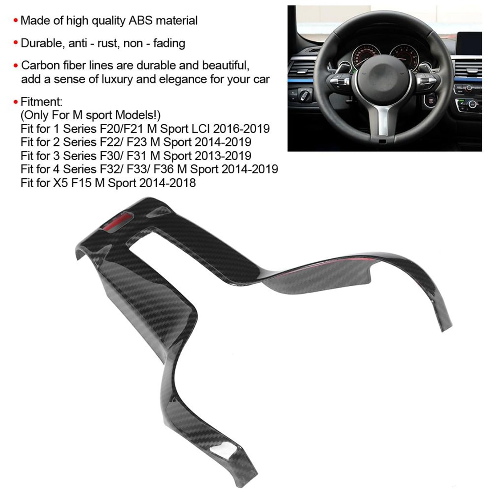 Cornice Decorativa per Volante, Decorazione del Volante in ABS Stile Fibra di Carbonio per F20 F21 F30 F32 X5 X6 M-Sport