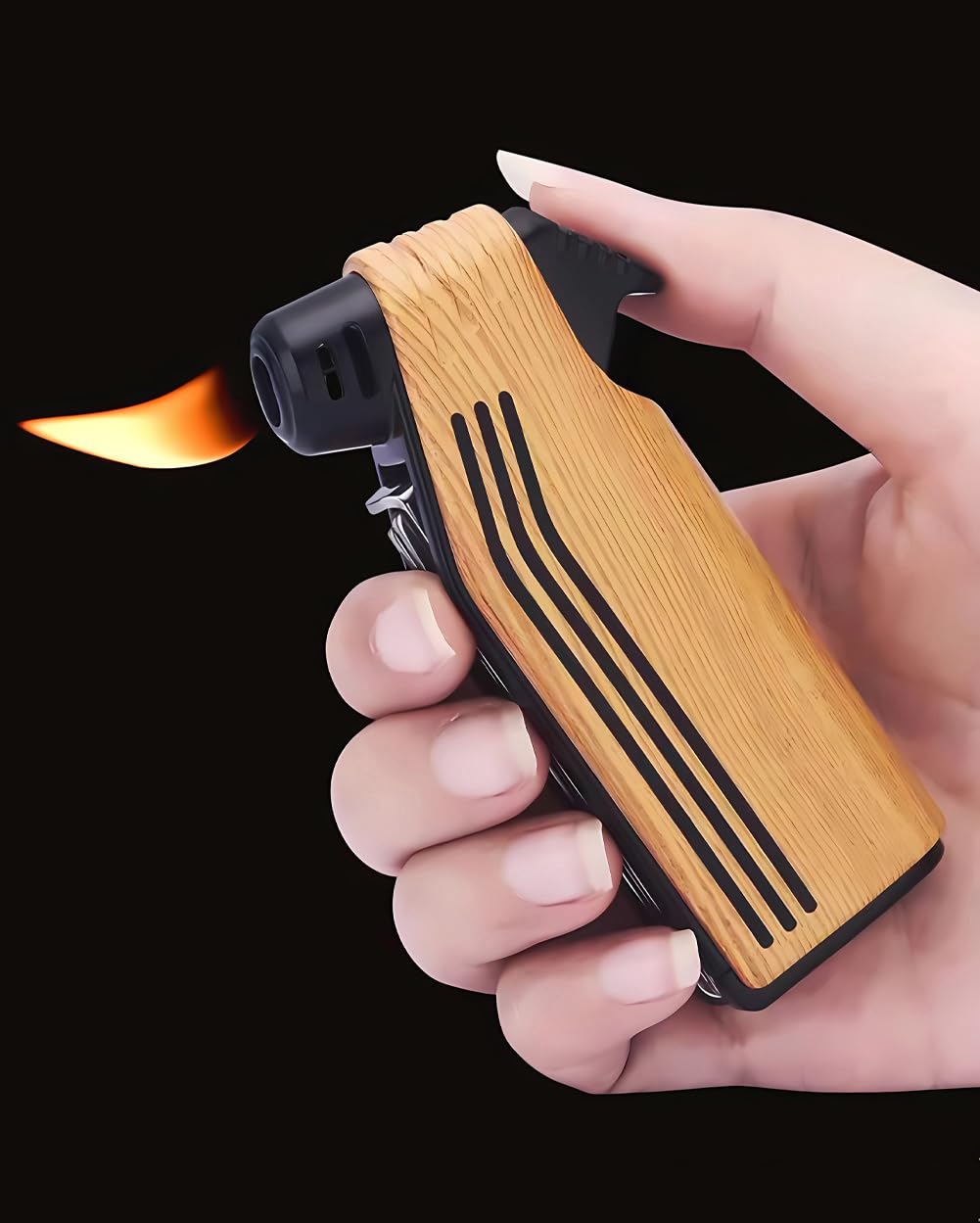 Multifunction Lighter 4 in 1 Lighters Butane Reusable Angled Soft Flame Candle Lighter (Wood grai)