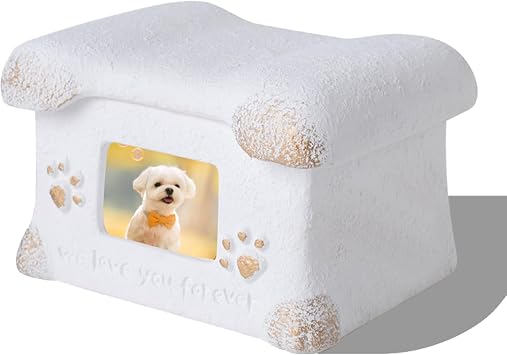 Pet Urn for Dogs and Cats Ashes,Photo Frame Handmade Cremation Urn,Memorial Keepsake for Loss of Pets White