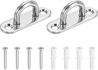 sourcing map 2Pcs Ceiling Hook Pad Eye Plate, 1.89 Inch Stainless Steel Hardware Strip U Hooks with Screws Ceiling & Wall Mount for Hanging Hardware Fitting