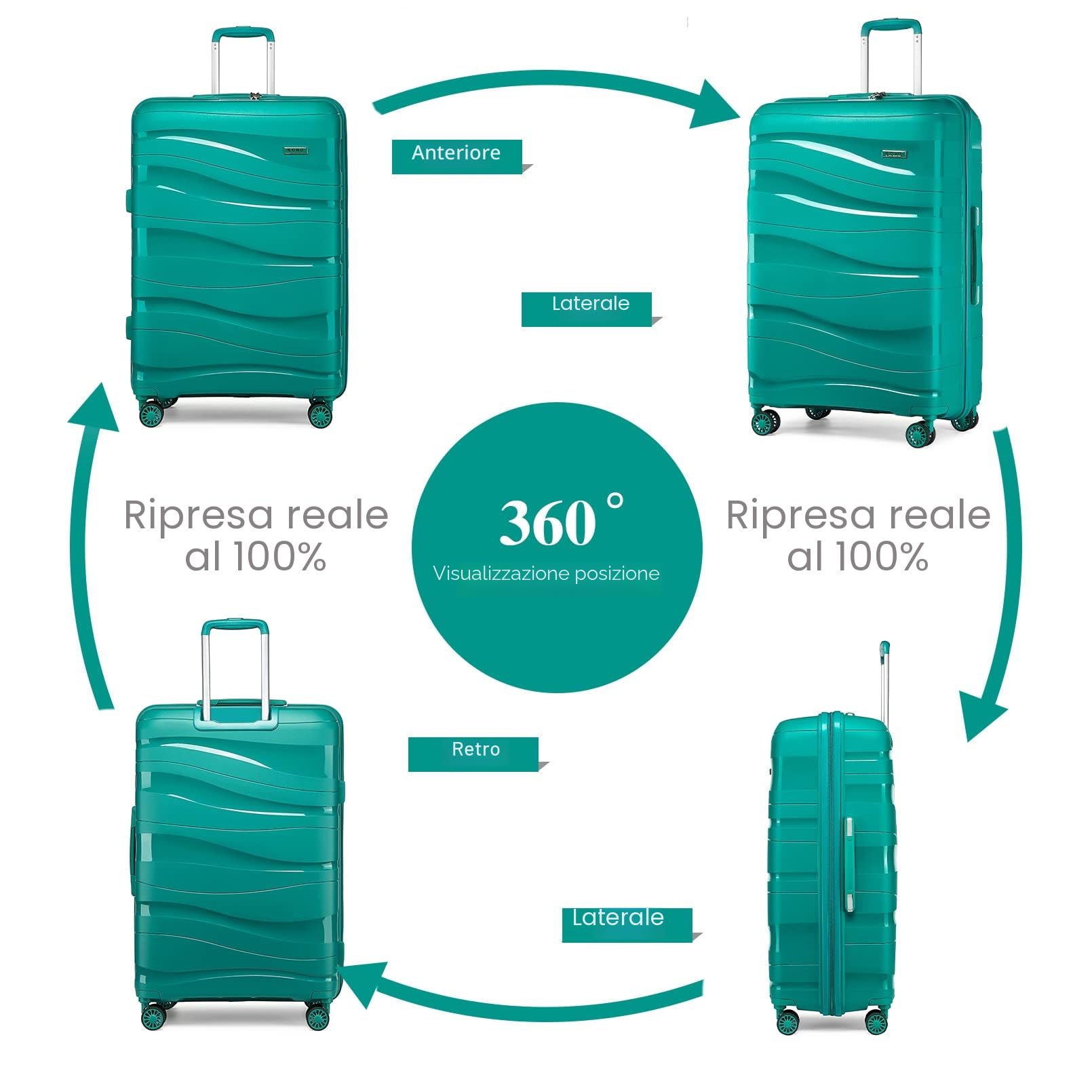 KONO Valigia Grande da 75cm Trolley Rigida Leggero Polipropilene Valigie con TSA Lucchetto e 4 Ruote (Verde)
