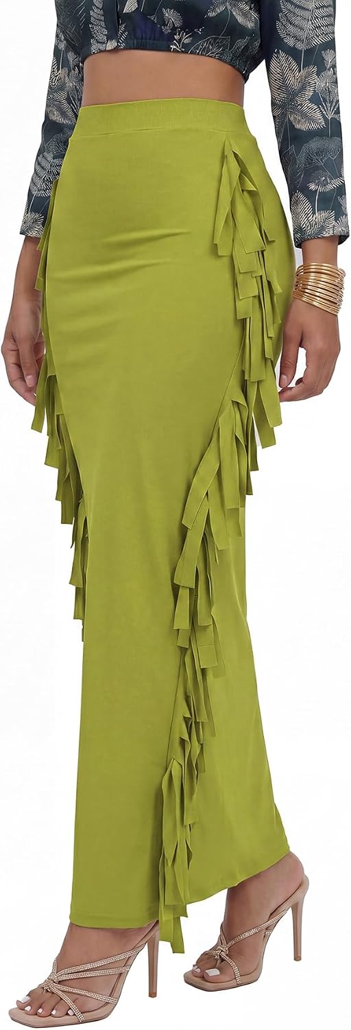 LYANER Women's Skirt Fringe Side Tassel Elastic Waist Slim Bodycon Long Maxi Pencil Skirts for Club