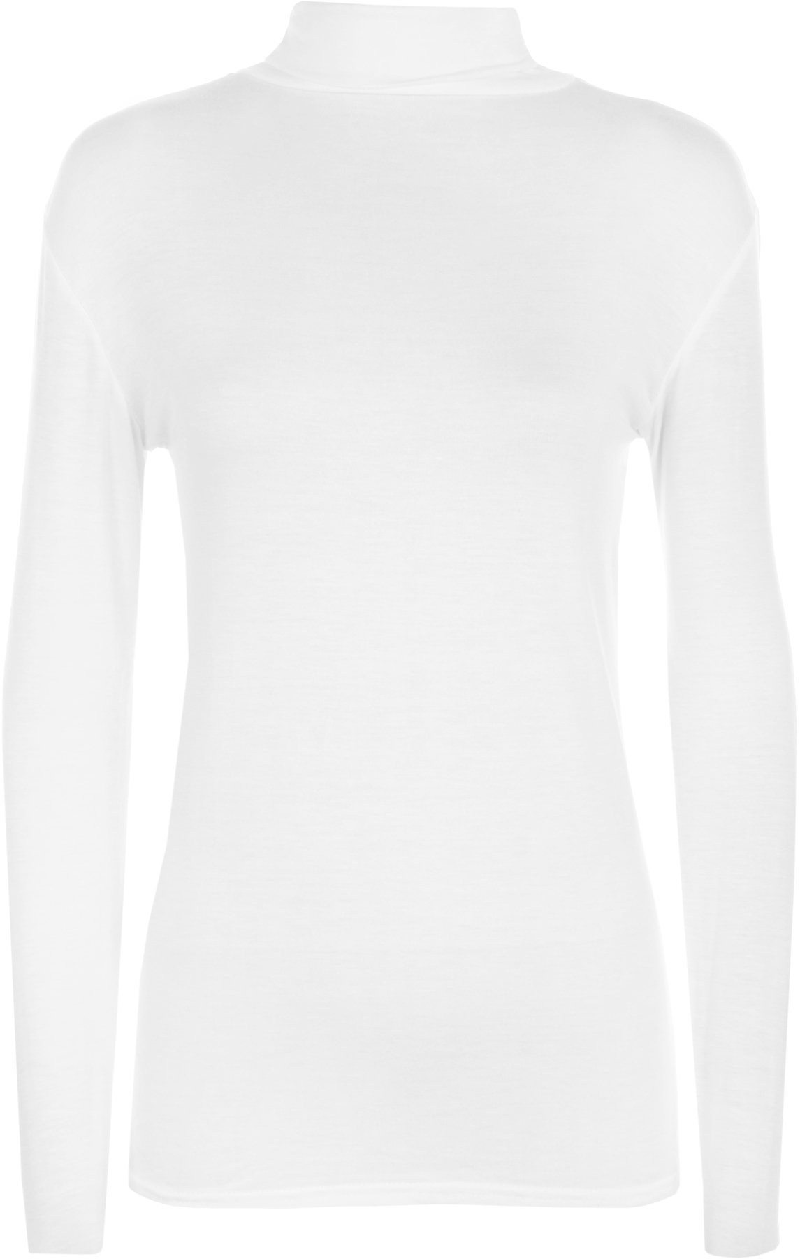 Wearall Women's White New Polo Neck Stretch Long Sleeve Plain Top Jumper 24-26