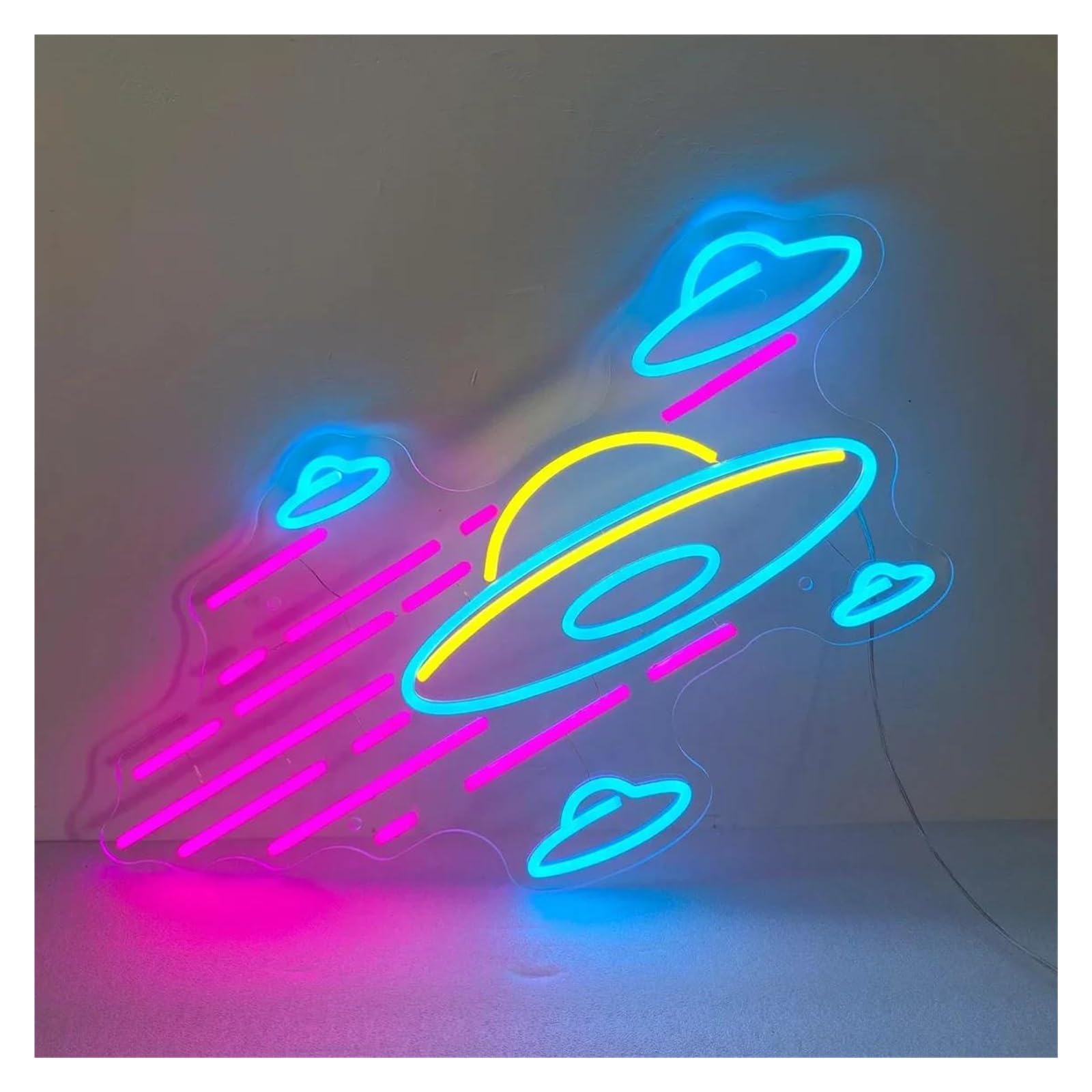 LEMST Signs Lamp Flying Saucer Neon Signs USB Powered Adjustable Brightness UFO Neon Lights, for Club Party Decor 36cmx38cm(F)