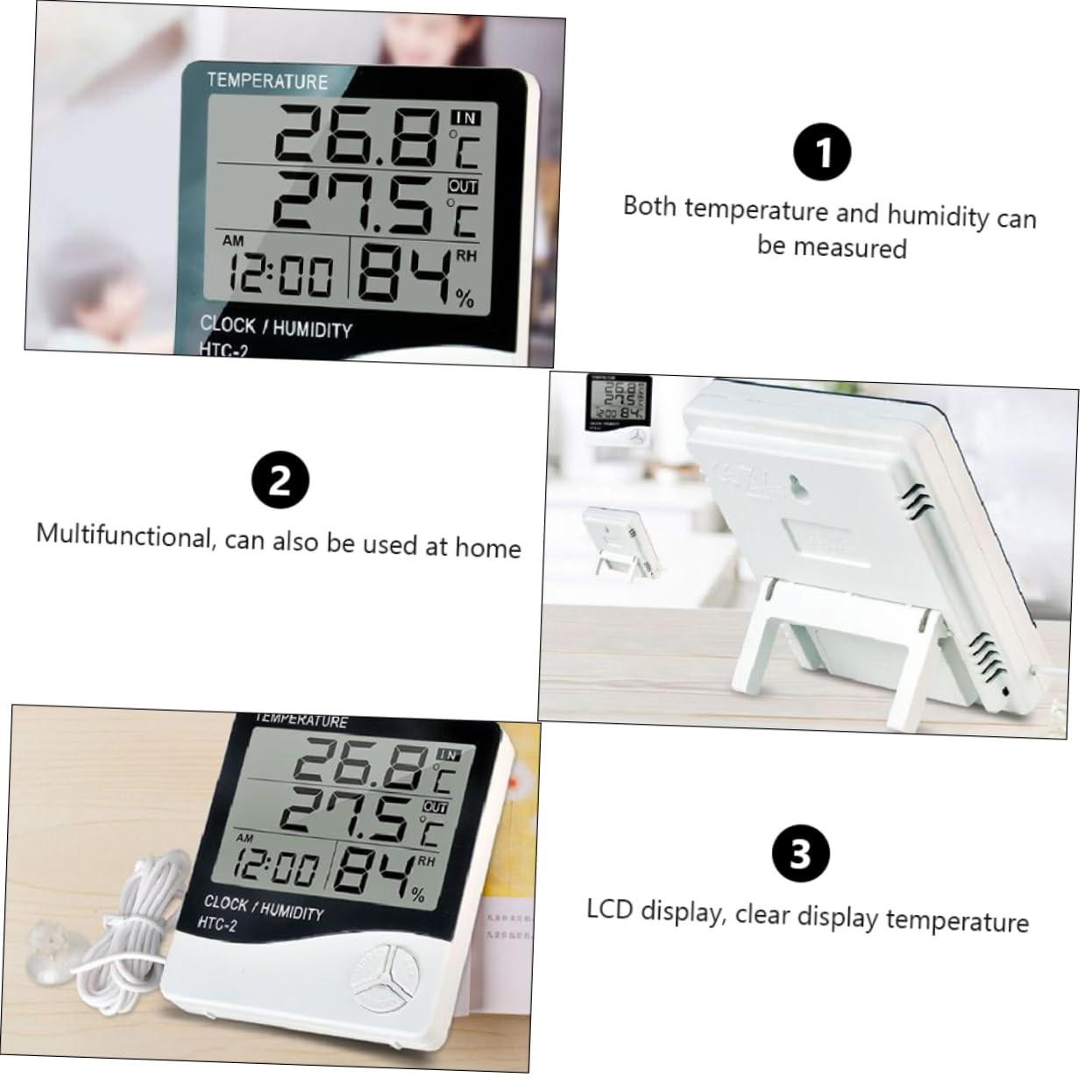 DOITOOL 2piezas Digital Lcd Para Acuario Sonda Medidor De Temperatura y Humedad Para Peceras y Refrigeradores Pantalla y Fácil Lectura Sin Batería Para Hogar