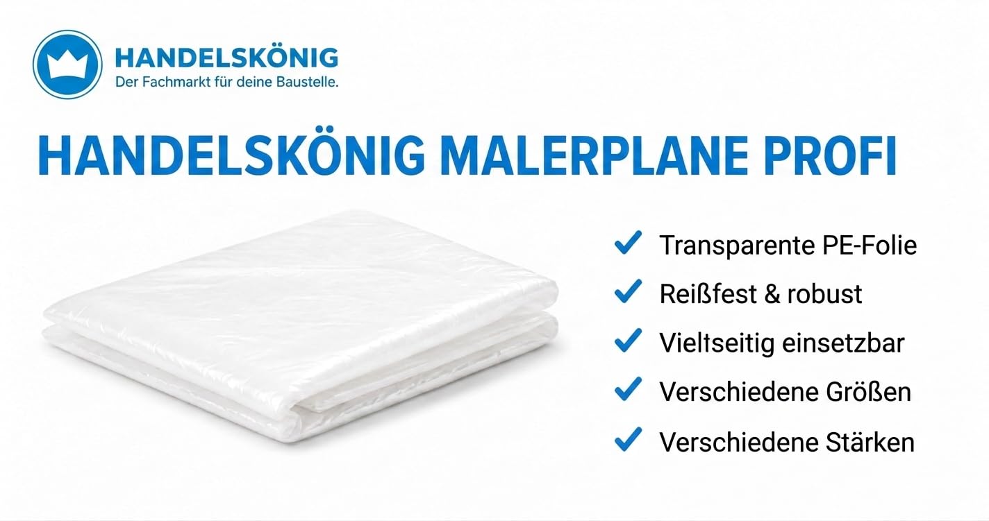 Handelskönig extra starke Malerfolie Abdeckfolie Transparent 4 x 12,5 m (0,03mm stark), Profi Abdeckplane für Malerarbeiten, Renovierung & Bodenabdeckung, Reißfeste Staubschutzfolie, Plastikplane PE