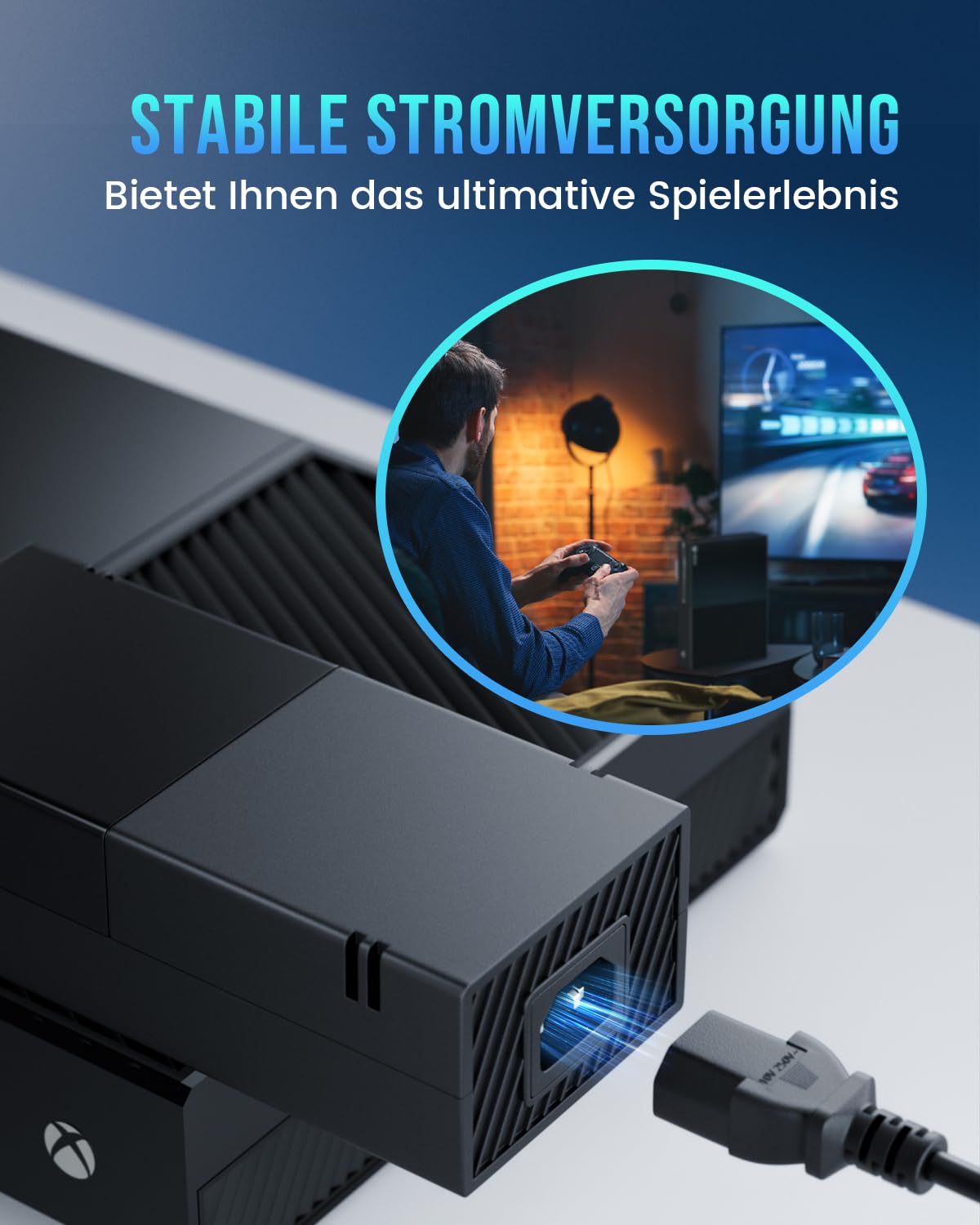 Xbox One Netzteil mit EU Ladekabel – Ladegerät für Konsole, Geringes Lüftergeräusch, Verbesserte Leise Version, Eingang AC 100-240V