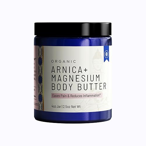 Organic Arnica + Magnesium Whipped Body Butter, 4 oz Jar, Extra Strength Formula with Premium Quality Magnesium Choride, Natural Comfort for Muscles
