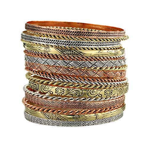 ENSOUL New Fashion Multi Color Flower Mixed Metal Aztec African Indian Vintage Bangle&Bracelets For Women Set of 19