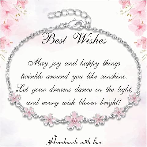 Flower Bracelet Gifts for Women,14K Gold Plated Cherry Blossom Bracelets Birthday C...