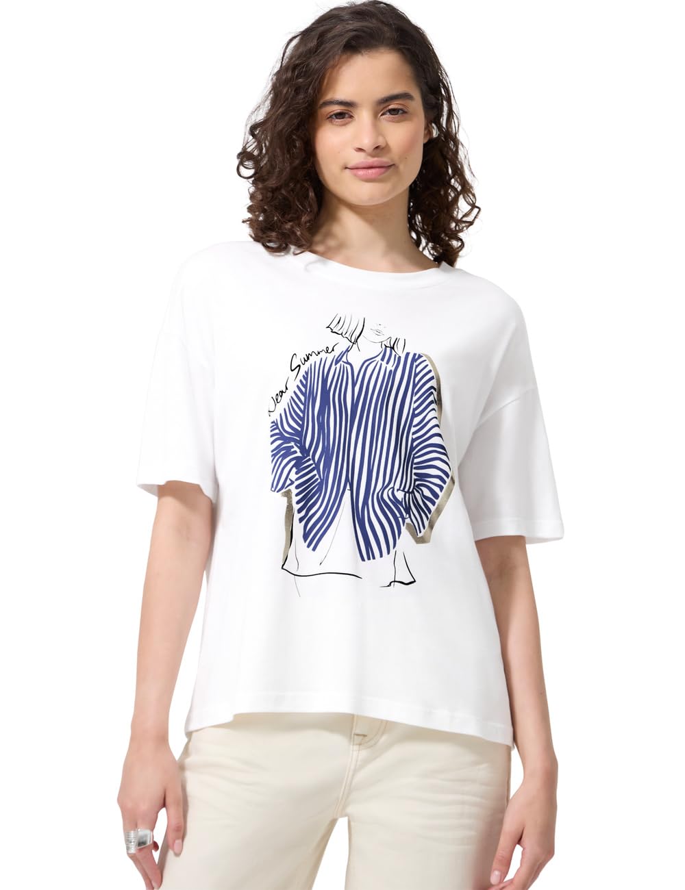Street One Studio T-Shirt with Crew Neck and Front Print White 36