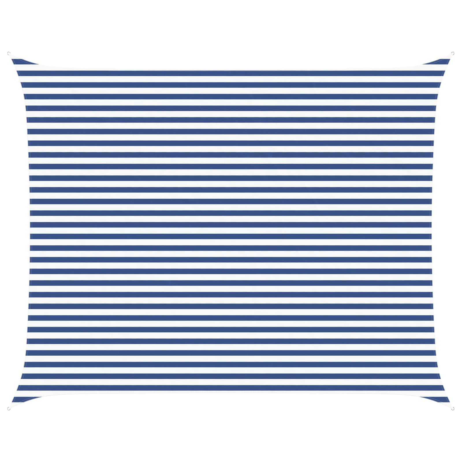 Voile d'ombrage à angle droit - 5 x 4 m - Protection contre le vent et le soleil - Pour terrasse et jardin - Tissu Oxford rayé bleu et blanc avec anneaux en D en acier inoxydable - Cordes