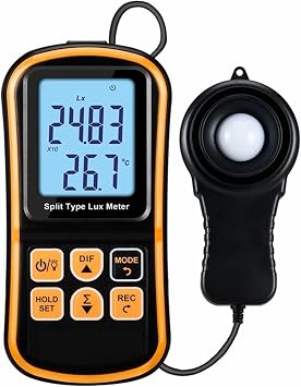Lux Meter 5X Mini Split Type Lux Meter Protable Digital Display Illuminometer Screen Backlight for Darkroom Operation Large Measuring Range and High Precision