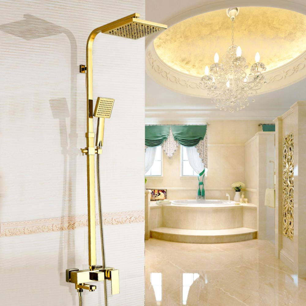 SBCGFY Bath Shower Faucets Gold Brass Bathroom Faucet Mixer Tap Wall Mounted Rainfall Shower Head Shower Faucet Sets Bathtub Tap