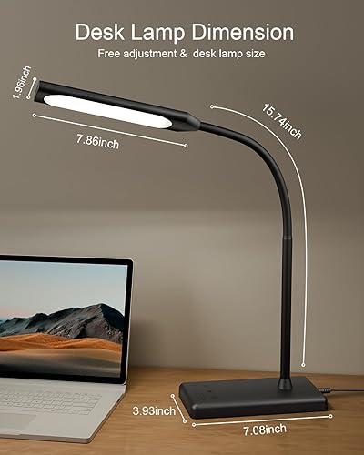 Miniatura 7 de Lámpara de escritorio LED con control táctil, puerto de carga USB, 5 modos de color, 6 niveles de brillo, lámpara de oficina regulable con función