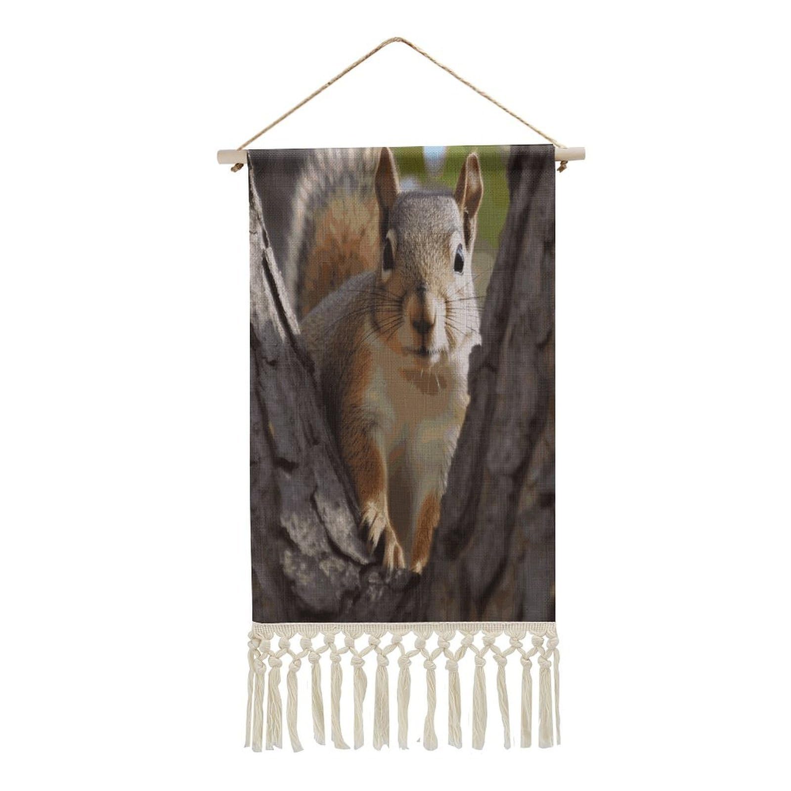 FekiLoot Squirrel in The Tree Wall Art Print Decor Art Tapestry with Tassel Cotton Linen Hanging Poster Vintage Aesthetic Wall Art Poster Rustic Wall Art Decor for Home Bedroom Living Room Office
