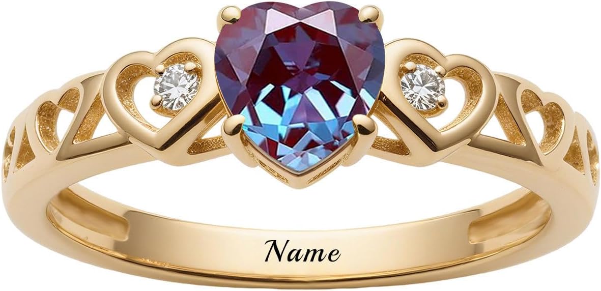 10K 14K 18K Solid Gold Heart Cut Gemstone Engagement Ring for Women 1 Carat Gemstone Moissanite Birthstone Vintage Wedding Promise Rings Anniversary Jewelry Gifts for Her Size 4-15