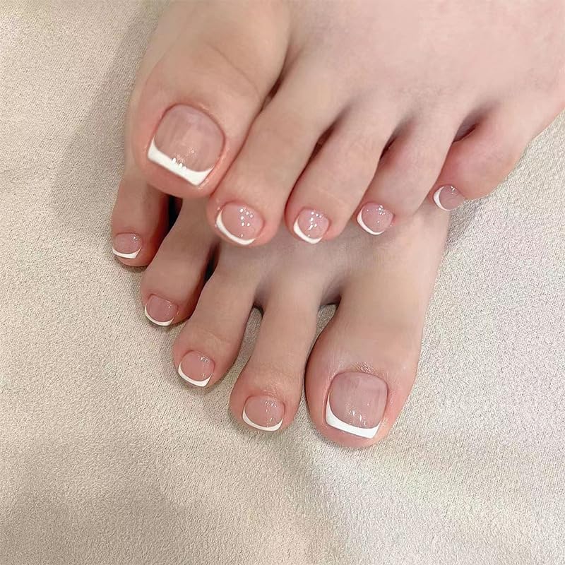 Wearing Nails, Simple White-Edged French Foot Nails, Nail Pieces, Finished Nail Products