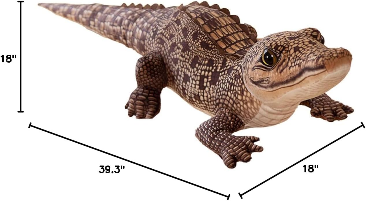 ELAINREN Realistic Brown Crocodile Stuffed Animals Lifelike Alligator Plush Jungle Toy Simulation Gator Plushie Doll Gifts/100cm