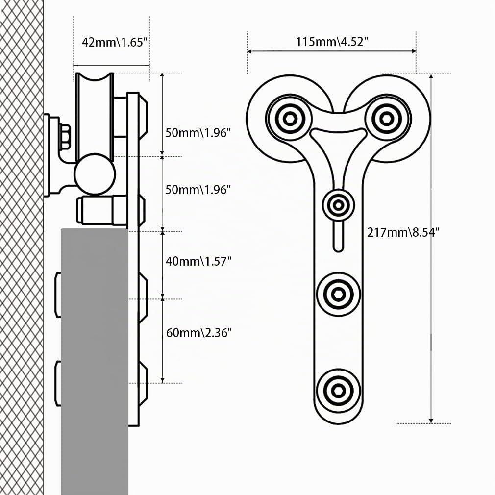 CCJH 152CM/5FT Herraje para Puerta Corredera Kit de Accesorios para Puertas Correderas Juego de Piezas de acero inoxidable Carril para Puerta Deslizante,para puerta de madera/puerta de cristal Y Shape
