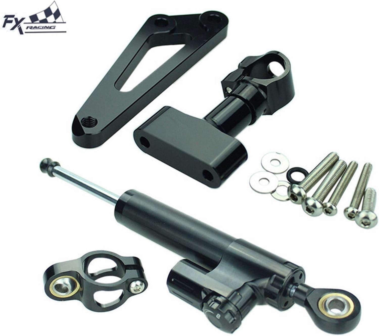 Motorcycle Stabilizer Steering Damper Mounting Kit Bracket Support Safety Control Suitable for most motorcycles(Black Damper)