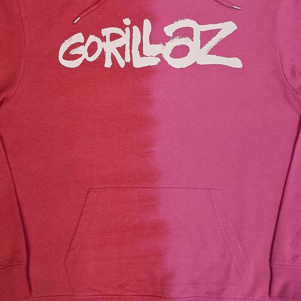 Rock Off officially licensed products Gorillaz Felpa con Cappuccio Two Tone Brush Band Logo Nuovo Ufficiale Uomo Rosso