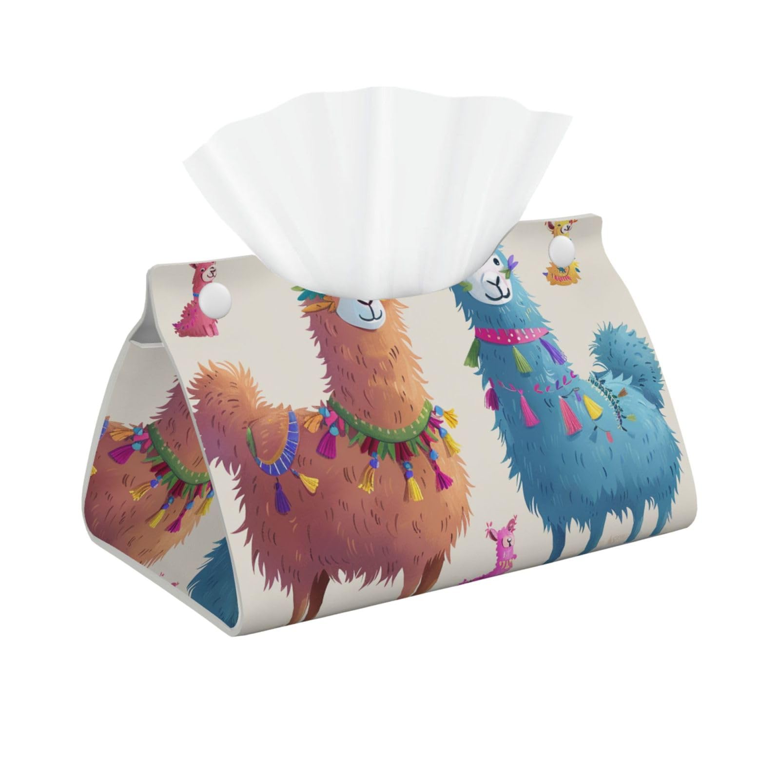Alpaca Llama Print Tissue Box Cover Foldable Tissue Storage Box Leather Tissue Cube Box Holder for Living Room Bedroom Office Car Home Decor