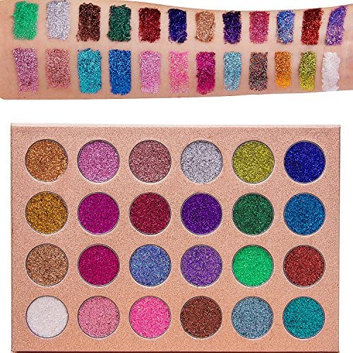 #DELANCI Pressed Chunky Glitter Eyeshadow Palette - 24 Pressed glitter Makeup Metallic Glitter Highly Pigmented Ultra Shimmer Makeup Pallet Eye Shadows Flash Color Cosmetic Set