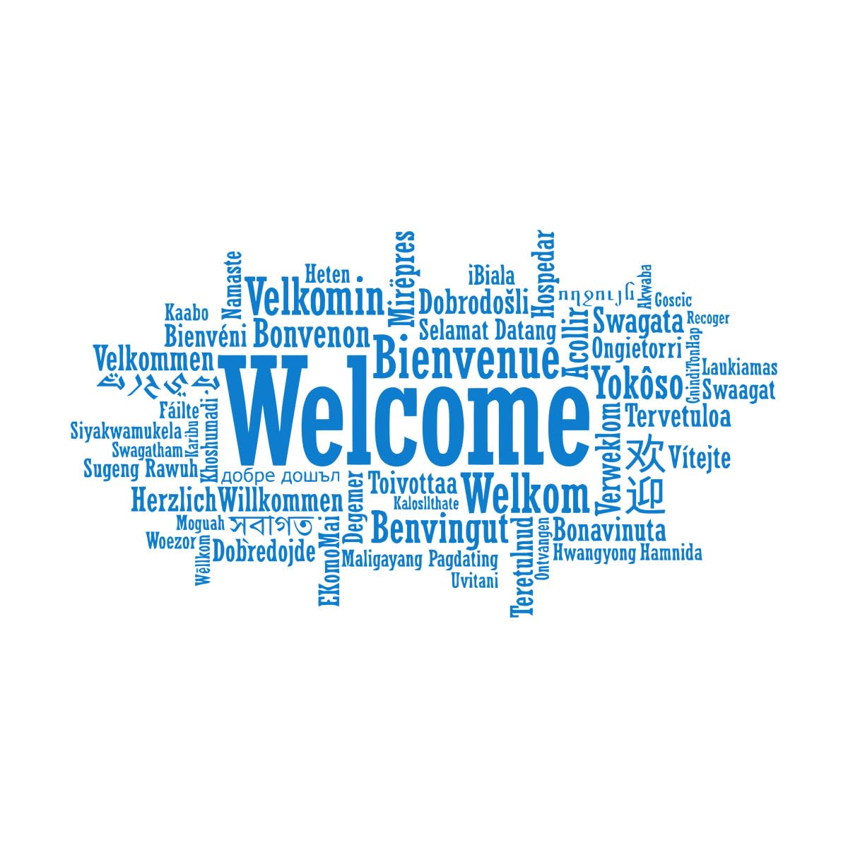 Vinyl Wall Decals Welcome Language Sign Business Store Welcome Multiple Languages 72x130.4cm Easy Installation Extra Large Blue