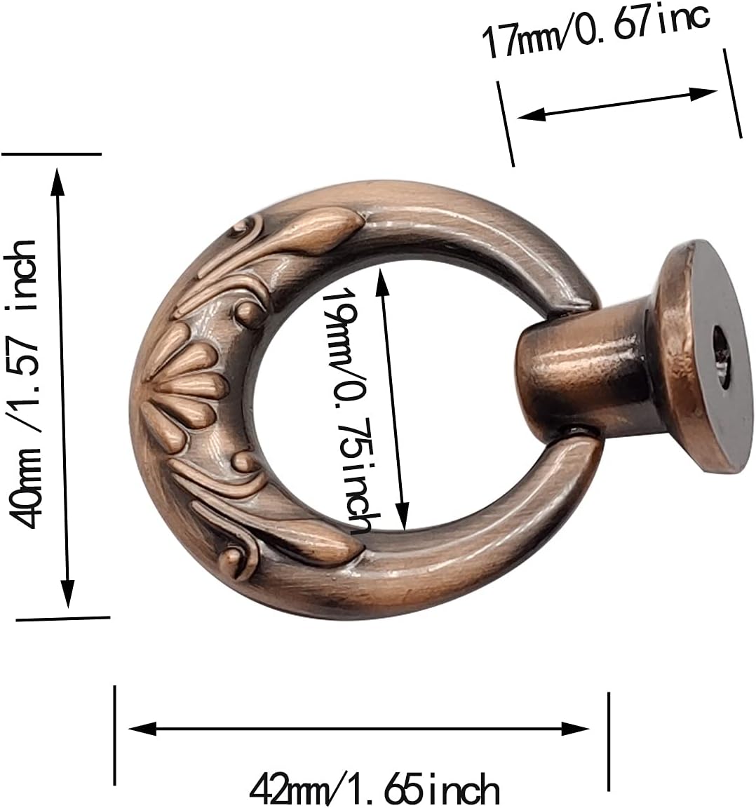 4-Pack Antique Ring Knob Pulls with Matching Screws, Cabinet Pulls for Drawer Cabinet Dresser Cupboard Jewelry Box (#Antique Copper)