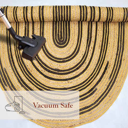 Tapis en jute ovale tressé main jaune résistant salon - 5