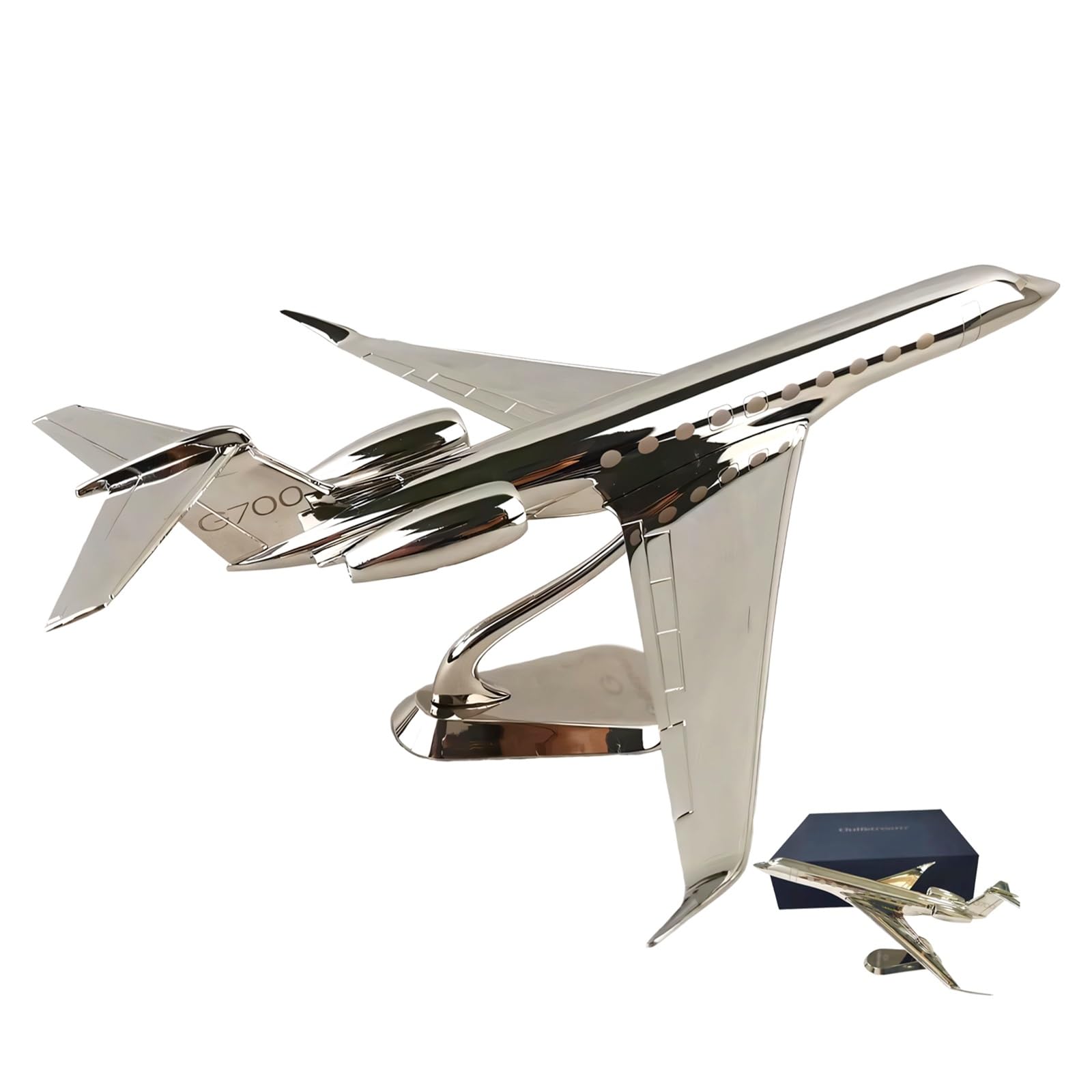 Replica modello aereo metallo argentato G700 Business Jet scala 1:150 con supporto Display statico altamente dettagliato for adulti Decorazione premium for casa ufficio