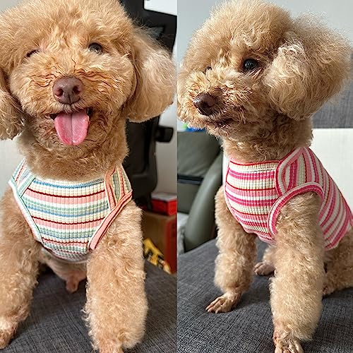 Knuffelen Dog Shirts Vest Cotton Striped T-Shirt, Sleeveless Stretchy Pet Clothes For Small Dogs, 2-Pack Soft Breathable Puppy Tank Top Cat Tee (X-Large, Pink,Rose) #TOP5