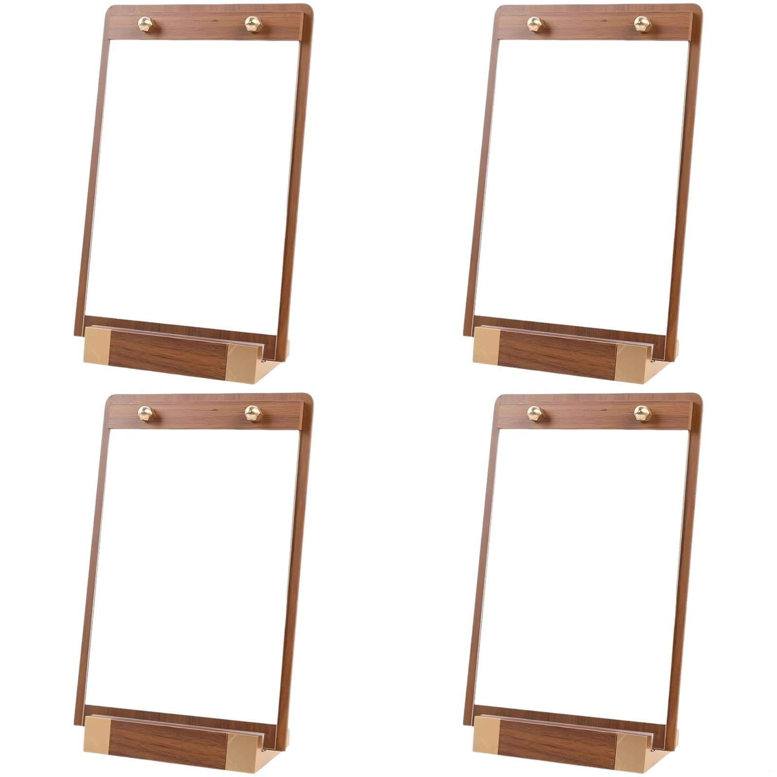 Soportes de exhibición de menús de madera con bordes redondeados, 4 soportes para letreros de mesa, 11.7 x 8.3 pulgadas, soporte de menú de madera de nogal para mostrar restaurantes y bodas
