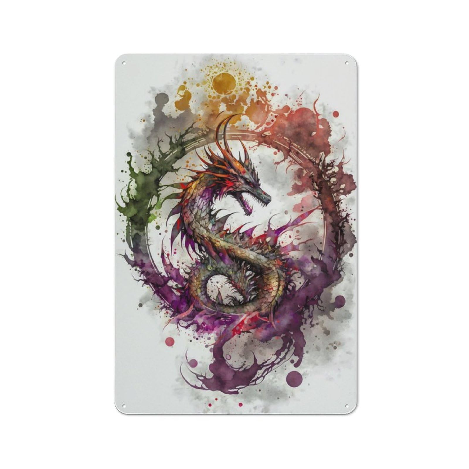 Junmoney Dragon 2 Tin Wall Plaque 30X20cm With For Pub Or Café, For Collectors Of Retro Metal Wall Decor